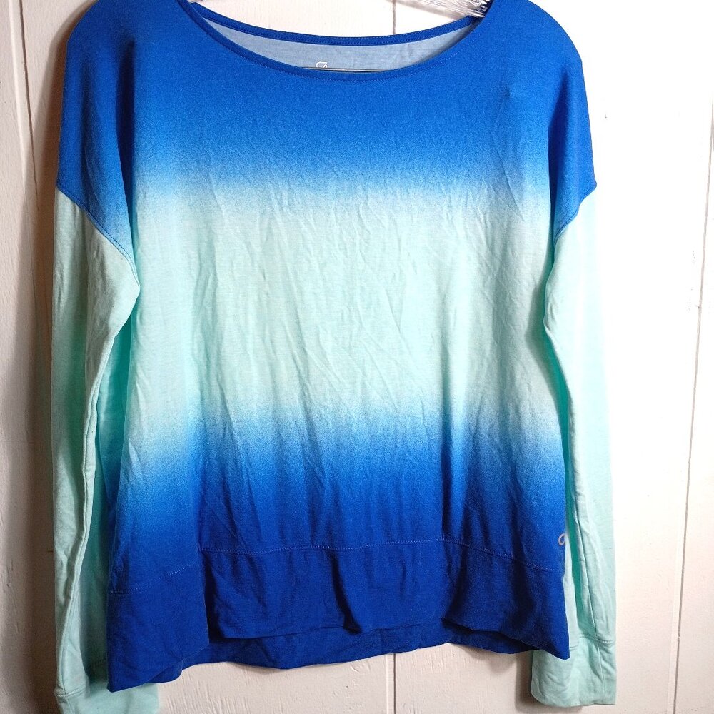 Gap Fit Blue Ombre Long Sleeve Womens S Breathe Top Active Beach Coastal Swim